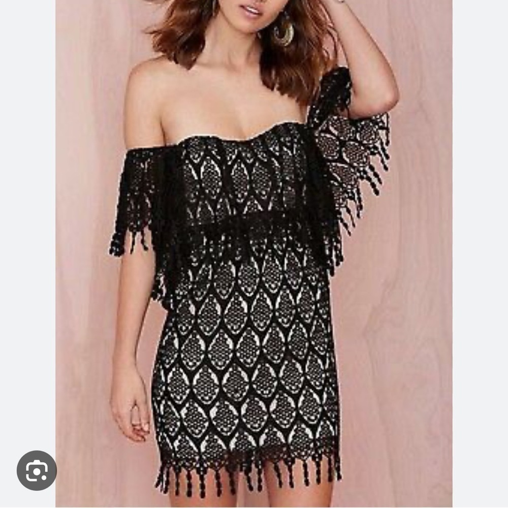 Stone Cold Fox Iowa Black Lace Mini Dress fringe ruffle